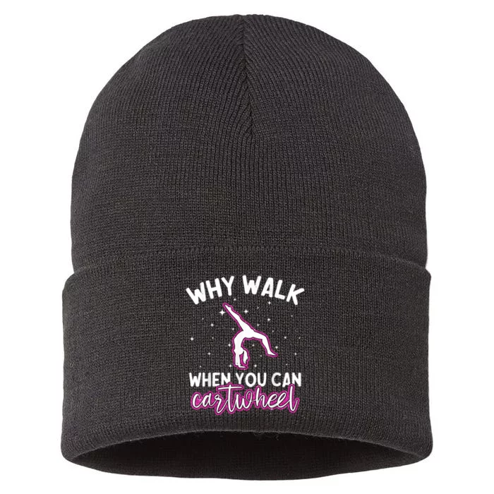 Why Walk When You Can Cartwheel Rainbow Tumbling Funny Girl Sustainable Knit Beanie