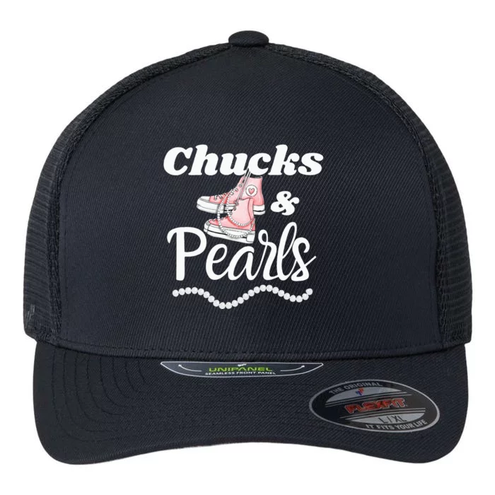 Wo Wo Wear Chucks And Pearls Kamala Harris President Flexfit Unipanel Trucker Cap