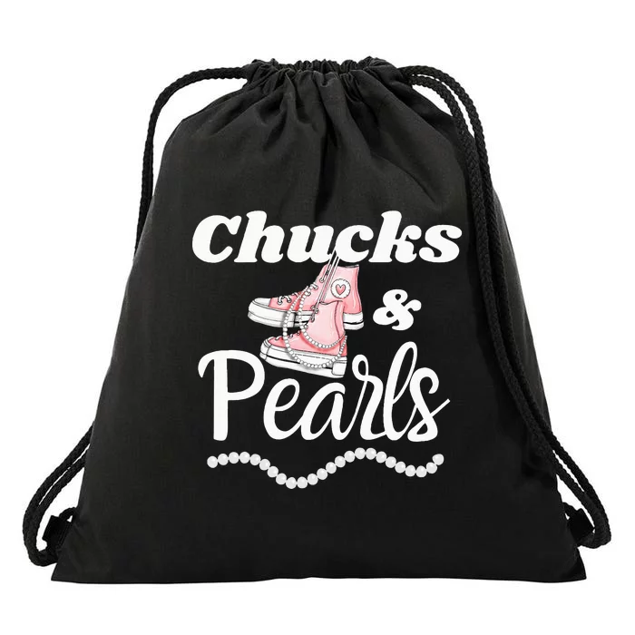 Wo Wo Wear Chucks And Pearls Kamala Harris President Drawstring Bag