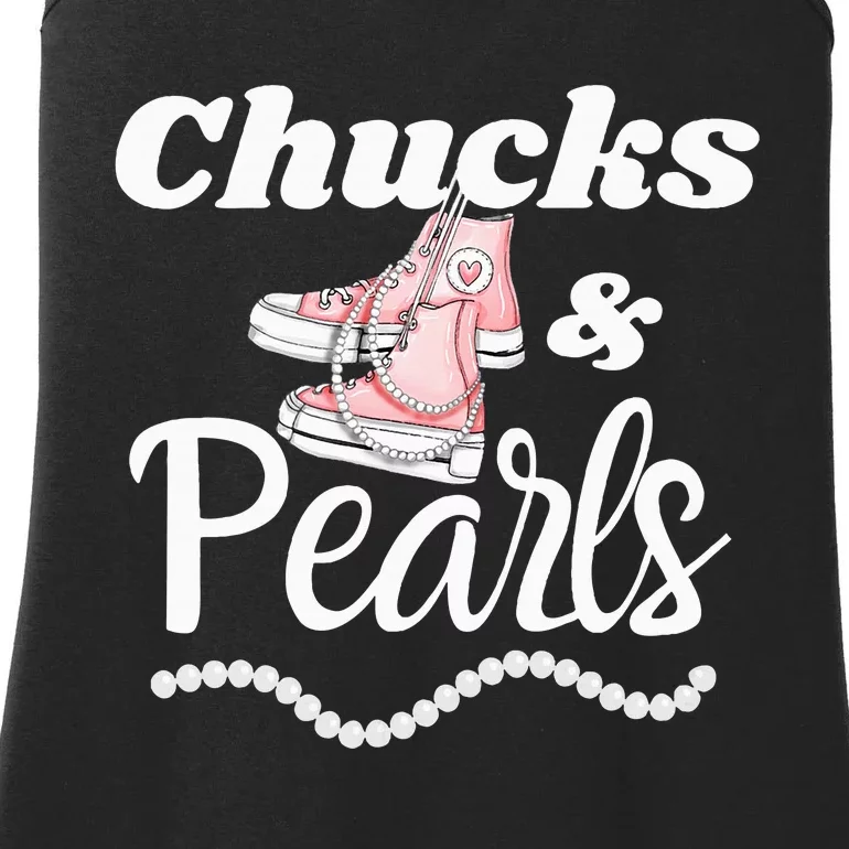 Wo Wo Wear Chucks And Pearls Kamala Harris President Ladies Essential Tank