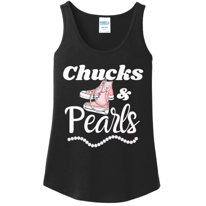 Wo Wo Wear Chucks And Pearls Kamala Harris President Ladies Essential Tank