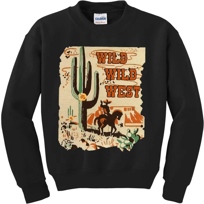 Wild Wild West Western Life Southwest Desert Vibes Cactus Kids Sweatshirt