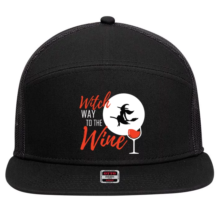 Women Witch Way To The Wine Halloween Witch Wine Vneck 7 Panel Mesh Trucker Snapback Hat