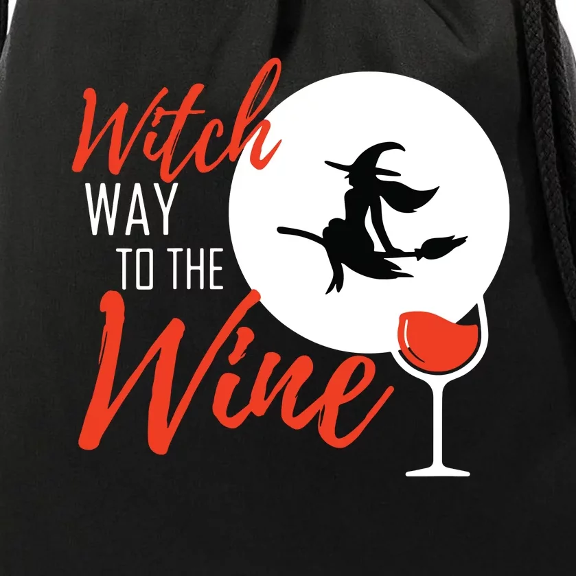 Women Witch Way To The Wine Halloween Witch Wine Vneck Drawstring Bag