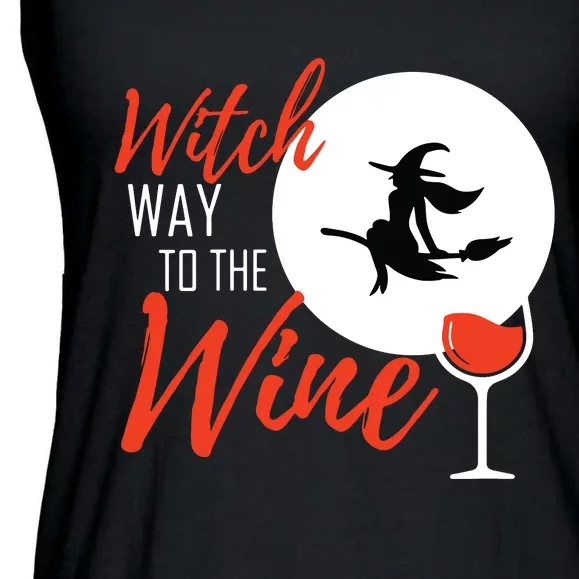 Women Witch Way To The Wine Halloween Witch Wine Vneck Ladies Essential Flowy Tank