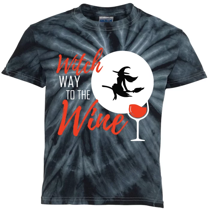 Women Witch Way To The Wine Halloween Witch Wine Vneck Kids Tie-Dye T-Shirt