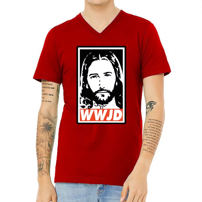 WWJD What Would Jesus Do Poster Design V-Neck T-Shirt