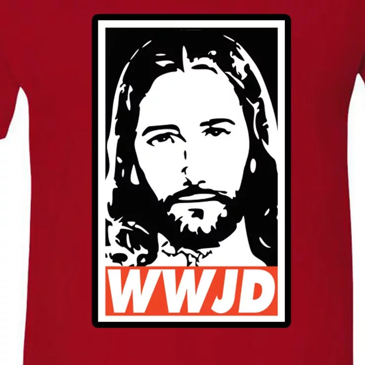 WWJD What Would Jesus Do Poster Design V-Neck T-Shirt