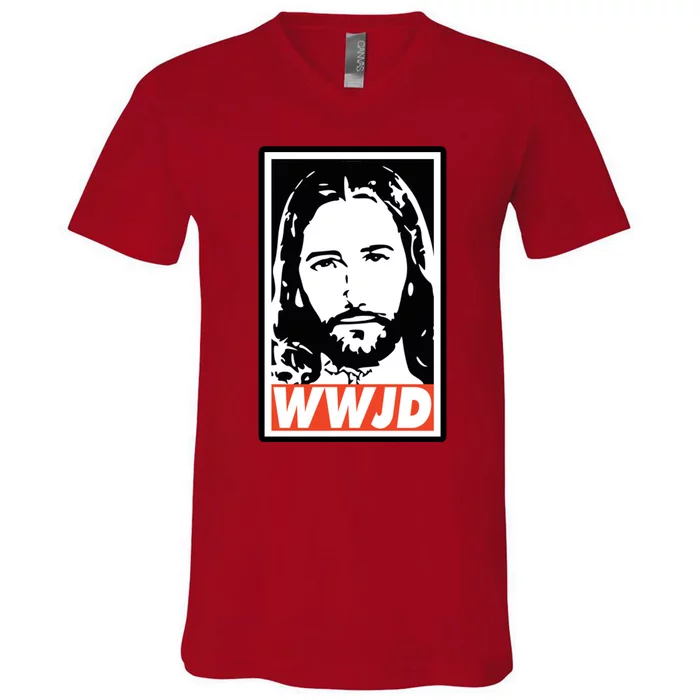 WWJD What Would Jesus Do Poster Design V-Neck T-Shirt