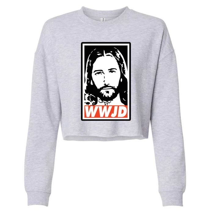 WWJD What Would Jesus Do Poster Design Cropped Pullover Crew