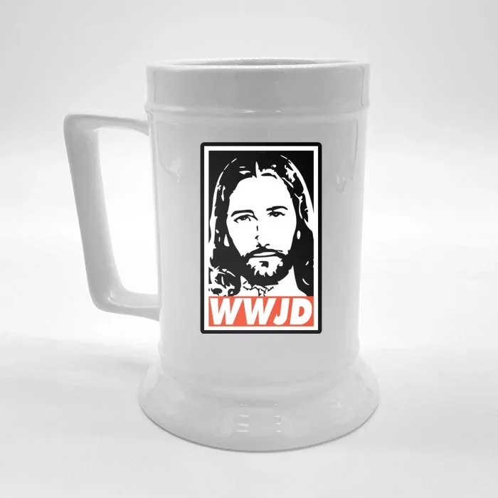 WWJD What Would Jesus Do Poster Design Front & Back Beer Stein