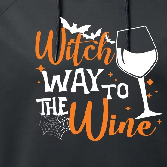 Women Witch Way To The Wine Halloween Funny Drinking Tank Top Performance Fleece Hoodie