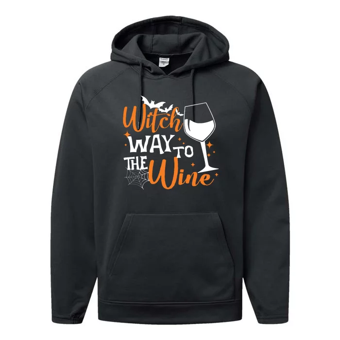 Women Witch Way To The Wine Halloween Funny Drinking Tank Top Performance Fleece Hoodie