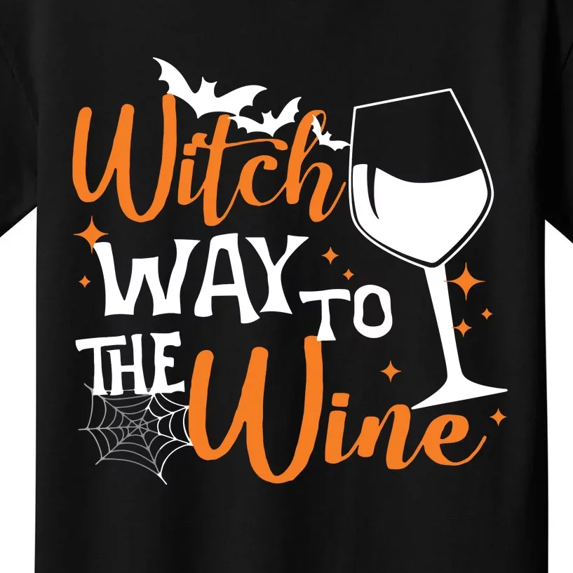 Women Witch Way To The Wine Halloween Funny Drinking Tank Top Kids T-Shirt