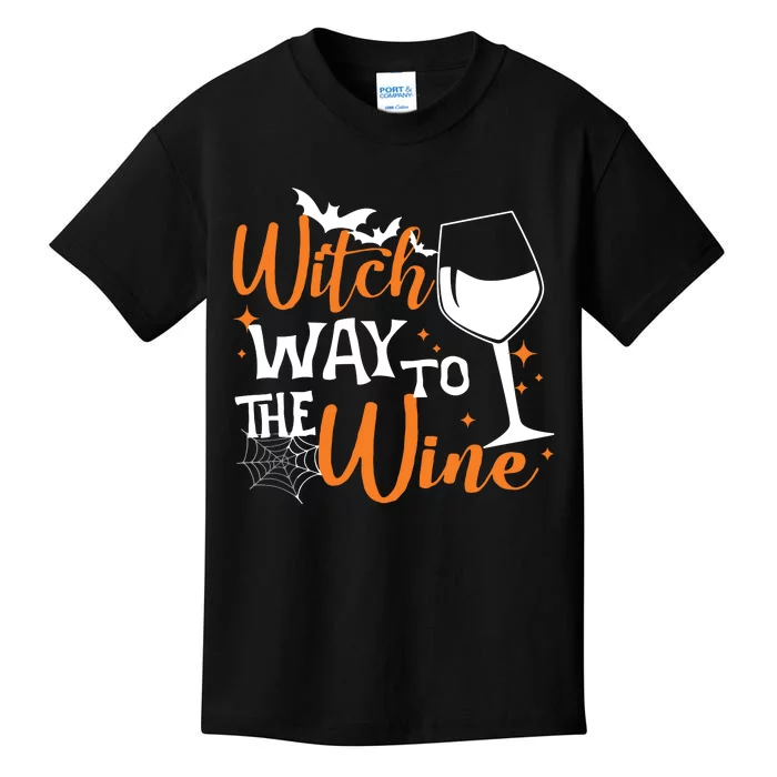 Women Witch Way To The Wine Halloween Funny Drinking Tank Top Kids T-Shirt