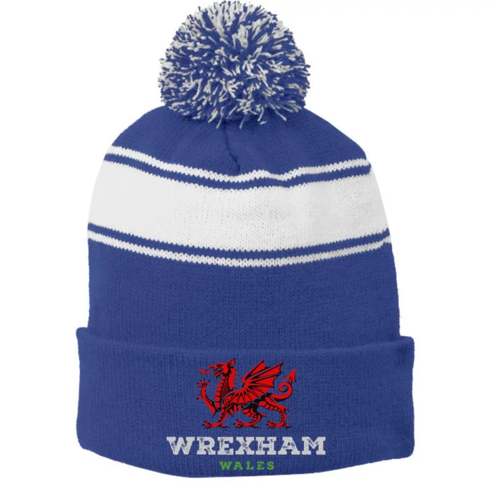 Wrexham Wales Welsh Dragon Flag Stripe Pom Pom Beanie