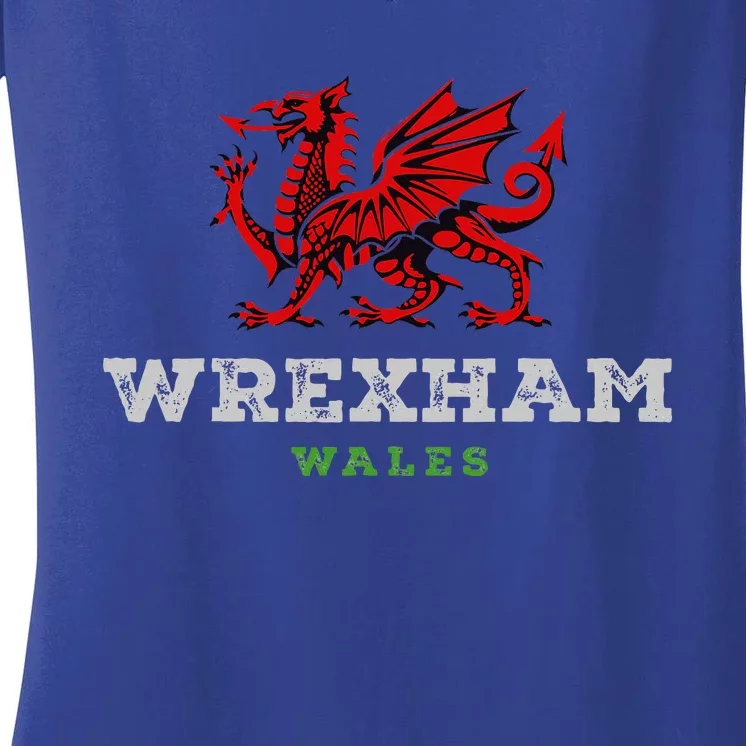 Wrexham Wales Welsh Dragon Flag Women's V-Neck T-Shirt