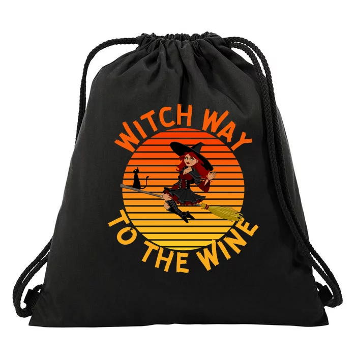 Womens Witch Way To The Wine Funny Wine Halloween Witch Wine Drawstring Bag