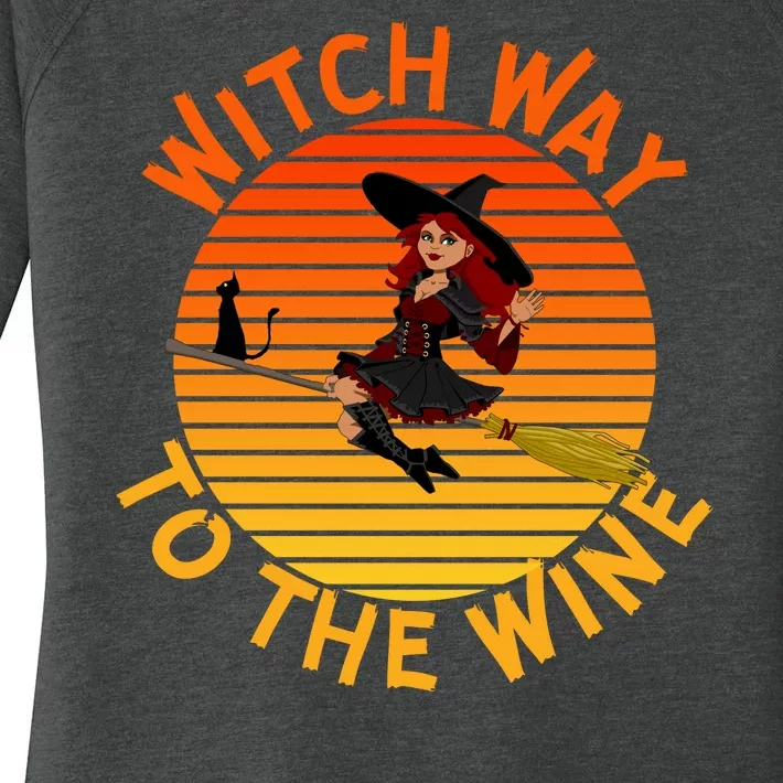 Womens Witch Way To The Wine Funny Wine Halloween Witch Wine Women's Perfect Tri Tunic Long Sleeve Shirt