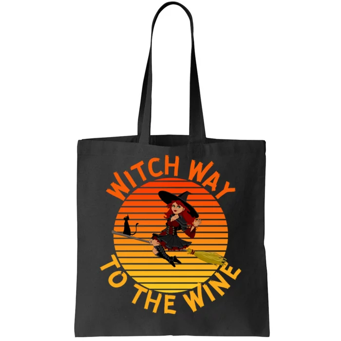 Womens Witch Way To The Wine Funny Wine Halloween Witch Wine Tote Bag