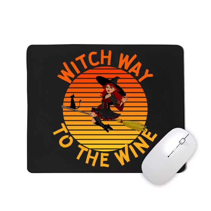 Womens Witch Way To The Wine Funny Wine Halloween Witch Wine Mousepad