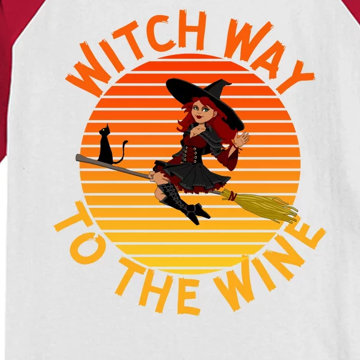 Womens Witch Way To The Wine Funny Wine Halloween Witch Wine Kids Colorblock Raglan Jersey