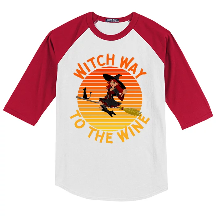 Womens Witch Way To The Wine Funny Wine Halloween Witch Wine Kids Colorblock Raglan Jersey