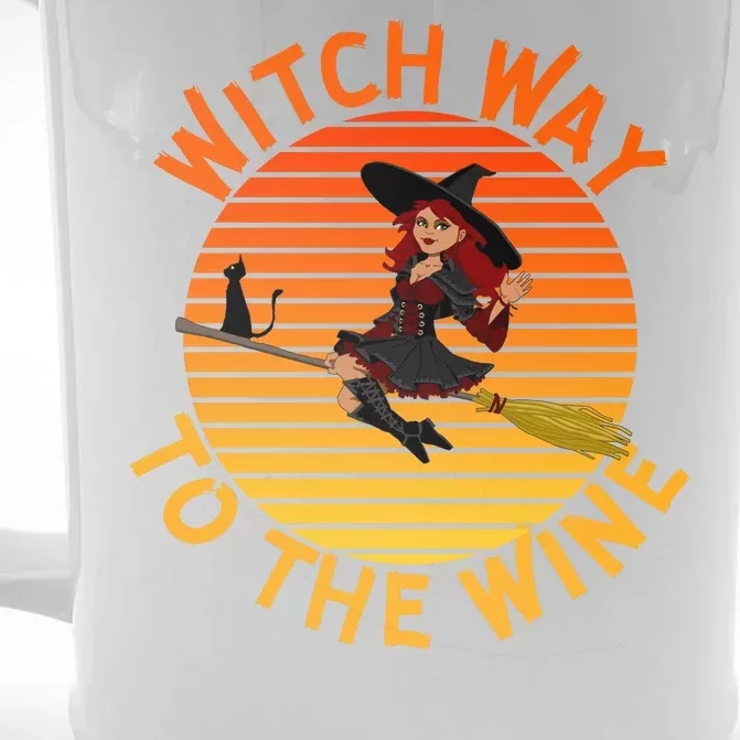 Womens Witch Way To The Wine Funny Wine Halloween Witch Wine Front & Back Beer Stein