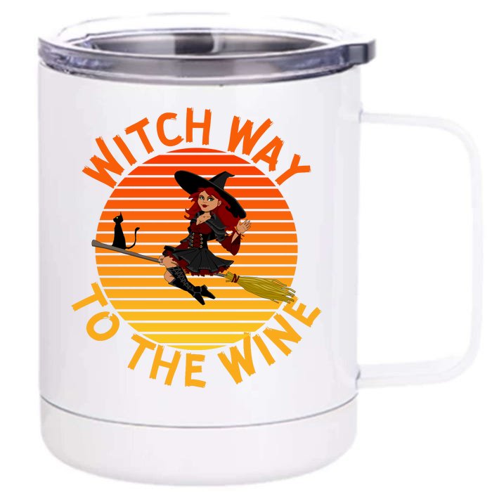 Womens Witch Way To The Wine Funny Wine Halloween Witch Wine Front & Back 12oz Stainless Steel Tumbler Cup