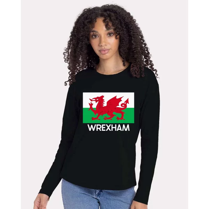 Wrexham Wales Welsh Flag Baner Y Ddraig Goch Womens Cotton Relaxed Long Sleeve T-Shirt