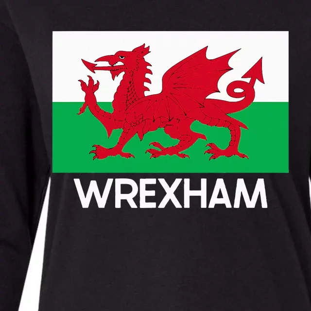 Wrexham Wales Welsh Flag Baner Y Ddraig Goch Womens Cotton Relaxed Long Sleeve T-Shirt