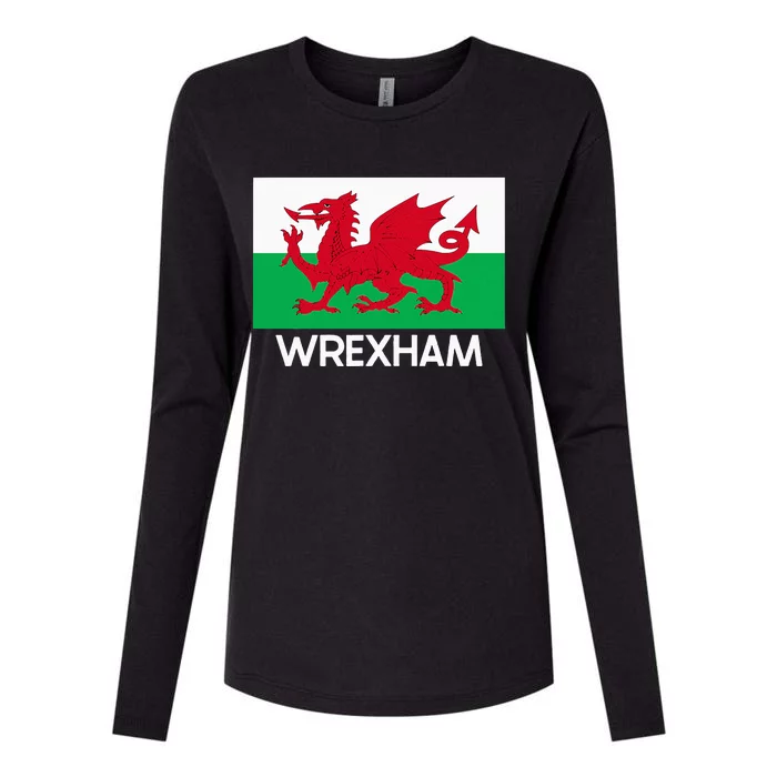 Wrexham Wales Welsh Flag Baner Y Ddraig Goch Womens Cotton Relaxed Long Sleeve T-Shirt