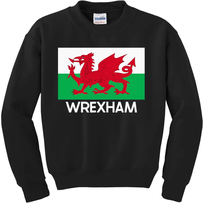 Wrexham Wales Welsh Flag Baner Y Ddraig Goch Kids Sweatshirt