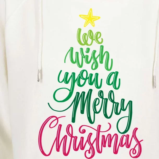 We Wish You A Merry Christmas Typography Holiday Tree Star Funny Gift Womens Funnel Neck Pullover Hood