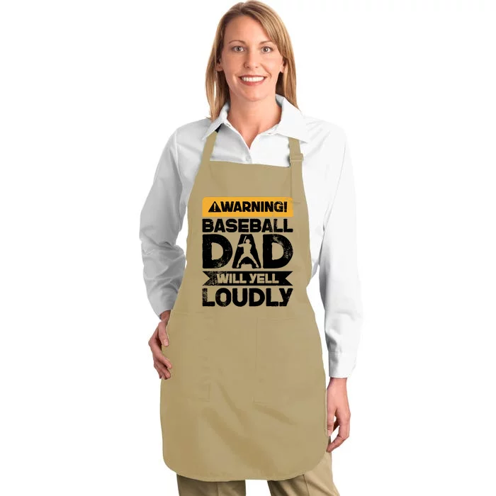 Warning Will Yell Loudly Gift Baseball Dad Gift Full-Length Apron With Pocket