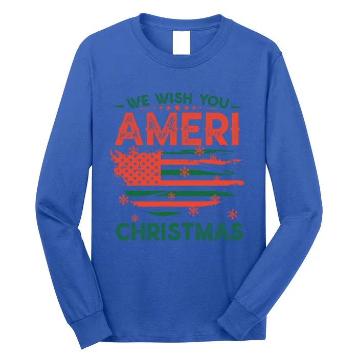 We Wish You Ameri Christmas American Flag Merry Christmas Cool Gift Long Sleeve Shirt