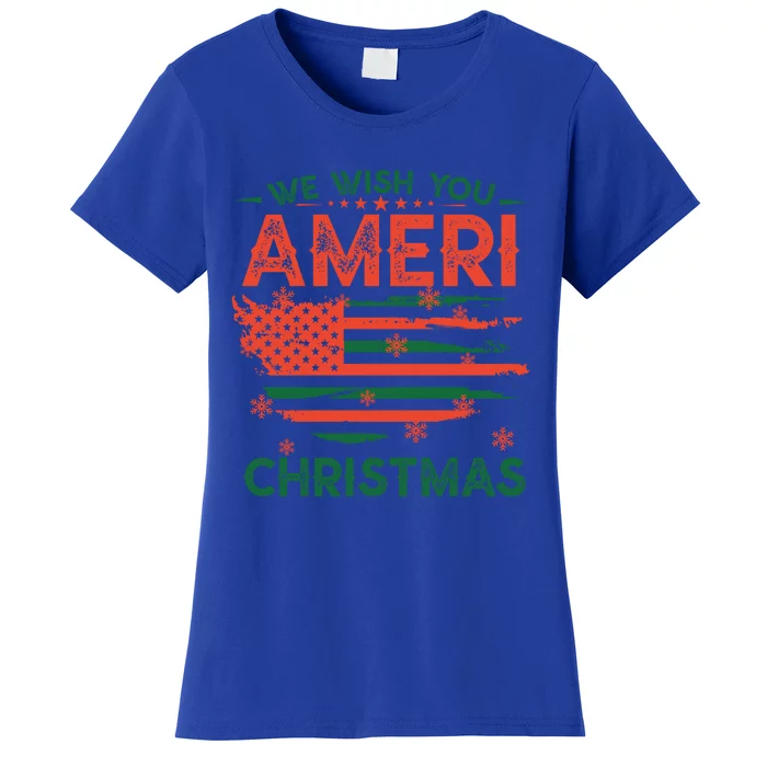 We Wish You Ameri Christmas American Flag Merry Christmas Cool Gift Women's T-Shirt