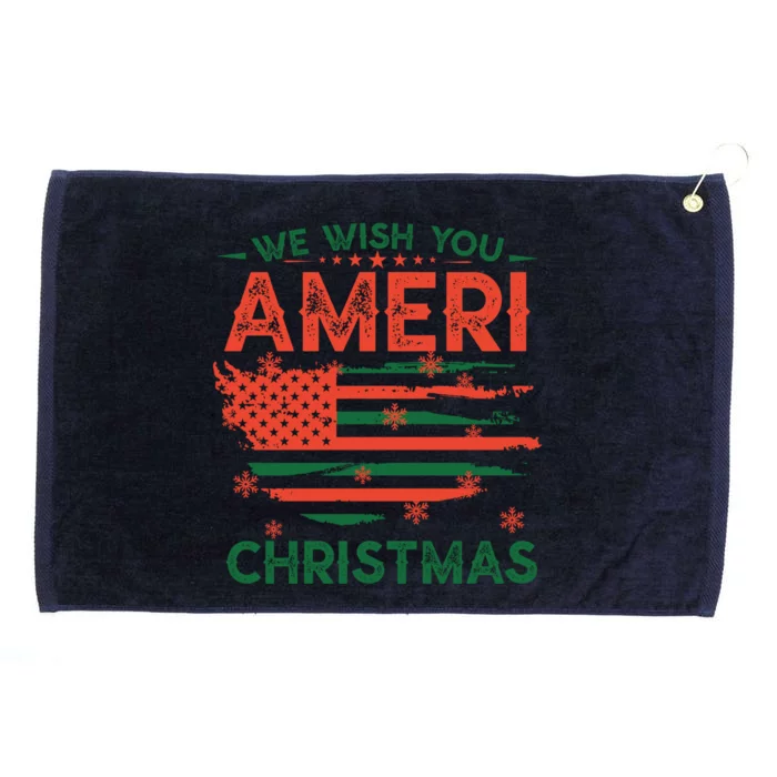 We Wish You Ameri Christmas American Flag Merry Christmas Cool Gift Grommeted Golf Towel