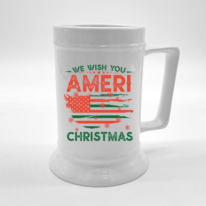 We Wish You Ameri Christmas American Flag Merry Christmas Cool Gift Front & Back Beer Stein