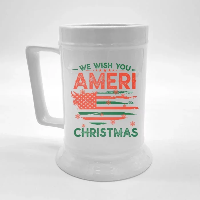 We Wish You Ameri Christmas American Flag Merry Christmas Cool Gift Front & Back Beer Stein