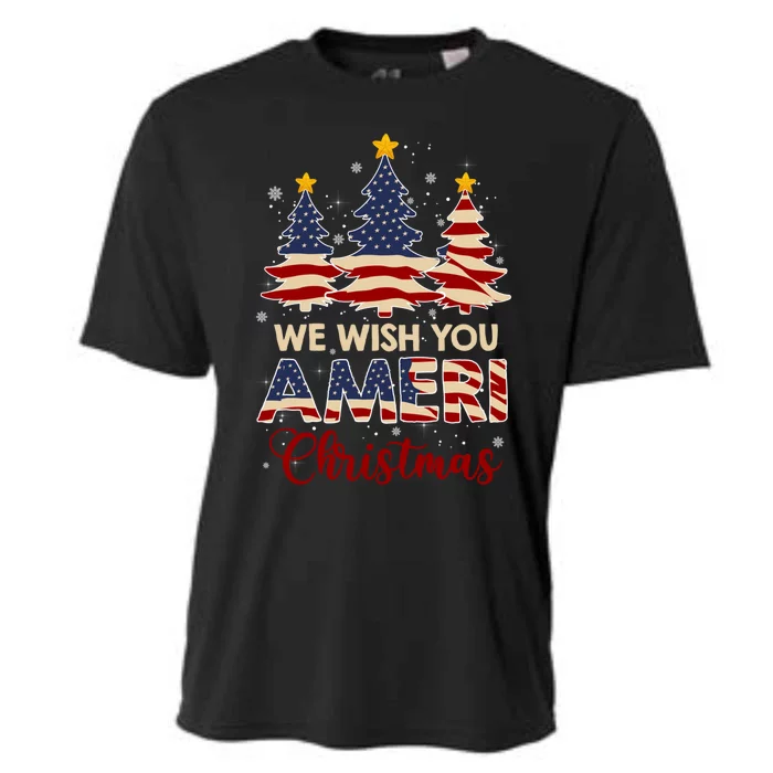 We Wish You Ameri Christmas American Flag Xmas Tree Great Gift Cooling Performance Crew T-Shirt