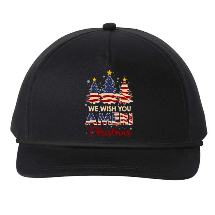 We Wish You Ameri Christmas American Flag Xmas Tree Great Gift Snapback Five-Panel Rope Hat