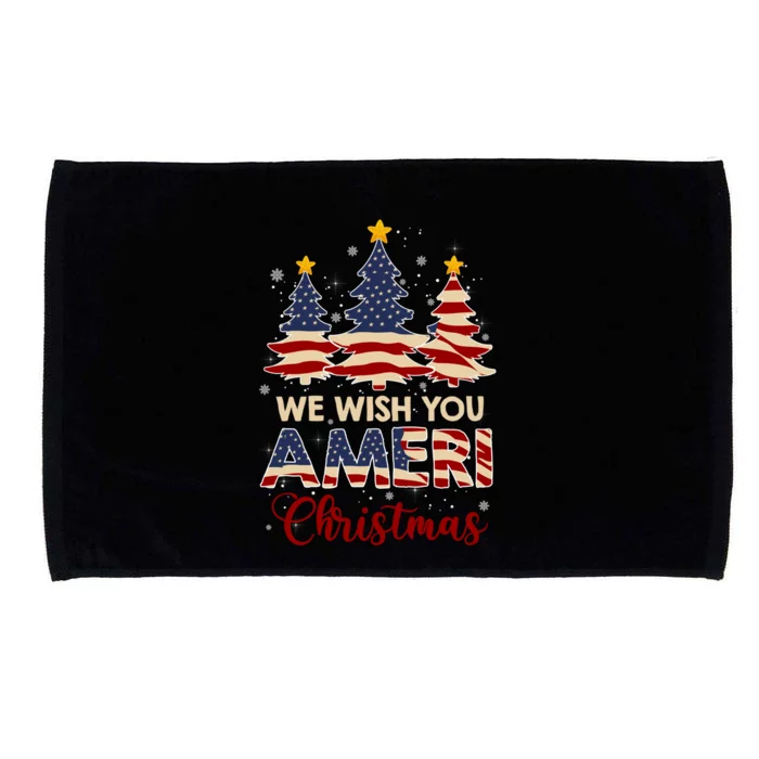 We Wish You Ameri Christmas American Flag Xmas Tree Great Gift Microfiber Hand Towel