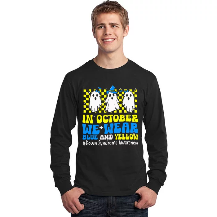 We Wear Yellow and Blue Funny Ghost Down Syndrome Awareness Tall Long Sleeve T-Shirt