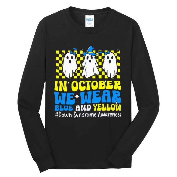 We Wear Yellow and Blue Funny Ghost Down Syndrome Awareness Tall Long Sleeve T-Shirt