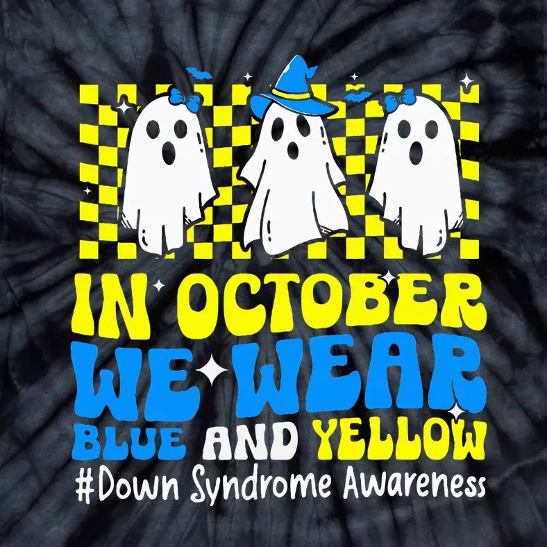 We Wear Yellow and Blue Funny Ghost Down Syndrome Awareness Tie-Dye T-Shirt