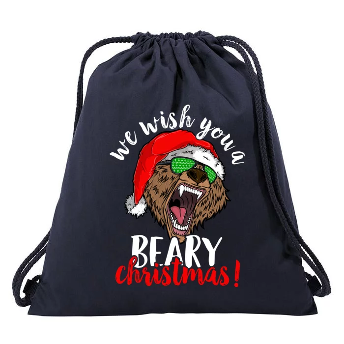 We Wish You A Beary Christmas Santa Bear Xmas Sunglasses Funny Gift Drawstring Bag