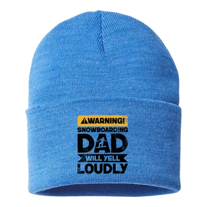 Warning Will Yell Loudly Snowboarding Dad Gift Sustainable Knit Beanie