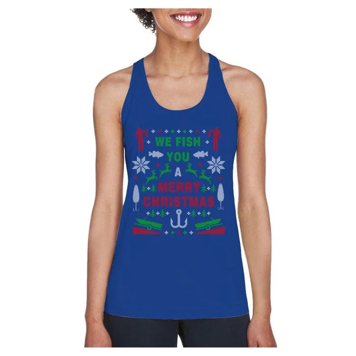 We Wish You A Merry Christmas Fishing Santa Claus Xmas Funny Gift Women's Racerback Tank