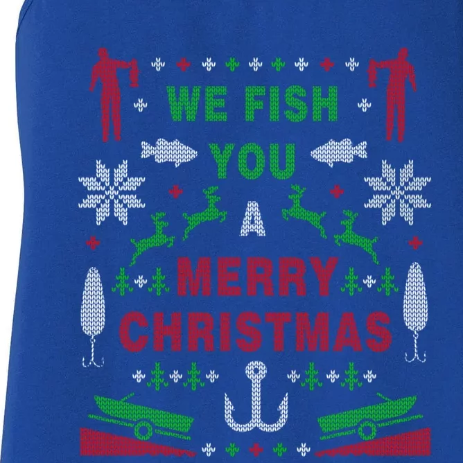 We Wish You A Merry Christmas Fishing Santa Claus Xmas Funny Gift Women's Racerback Tank